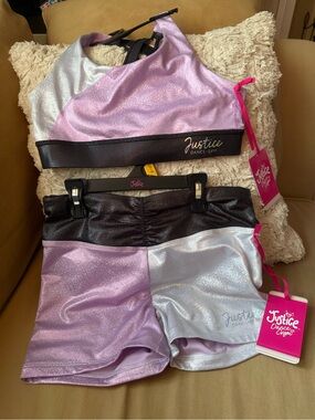 Justice Metallic Lavender & Silver Dance Two-Piece Set with Black Accents